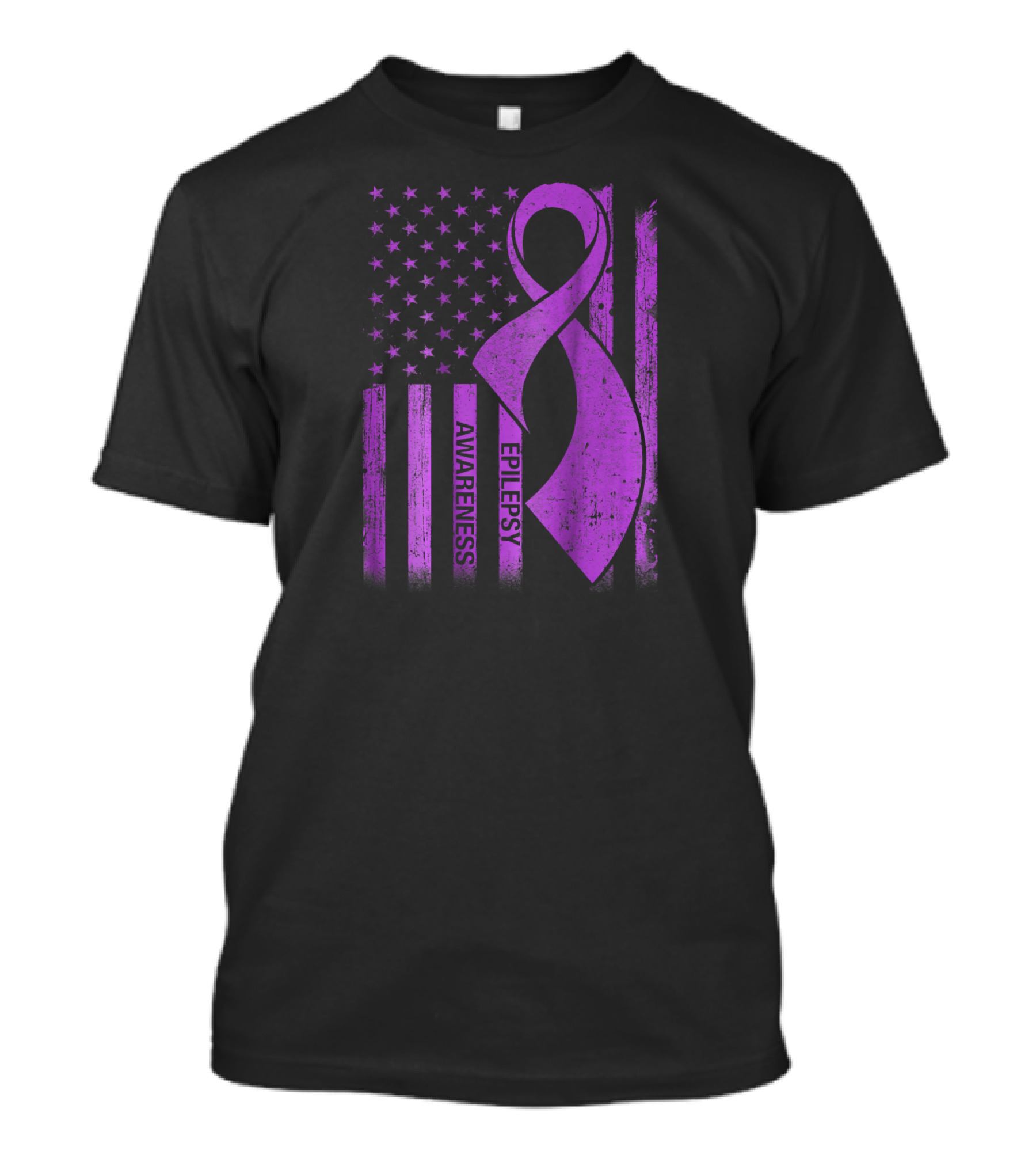 Epilepsy Awareness Purple Ribbon American Flag T-Shirt