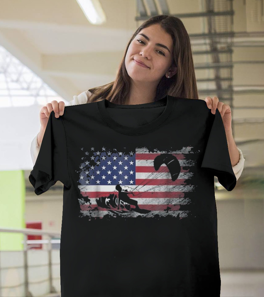 Kiteboarding American Flag USA Patriotic T-Shirt