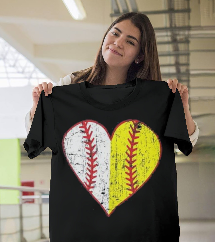 Primitive Play Ball Love Heart Baseball Softball M T-Shirt