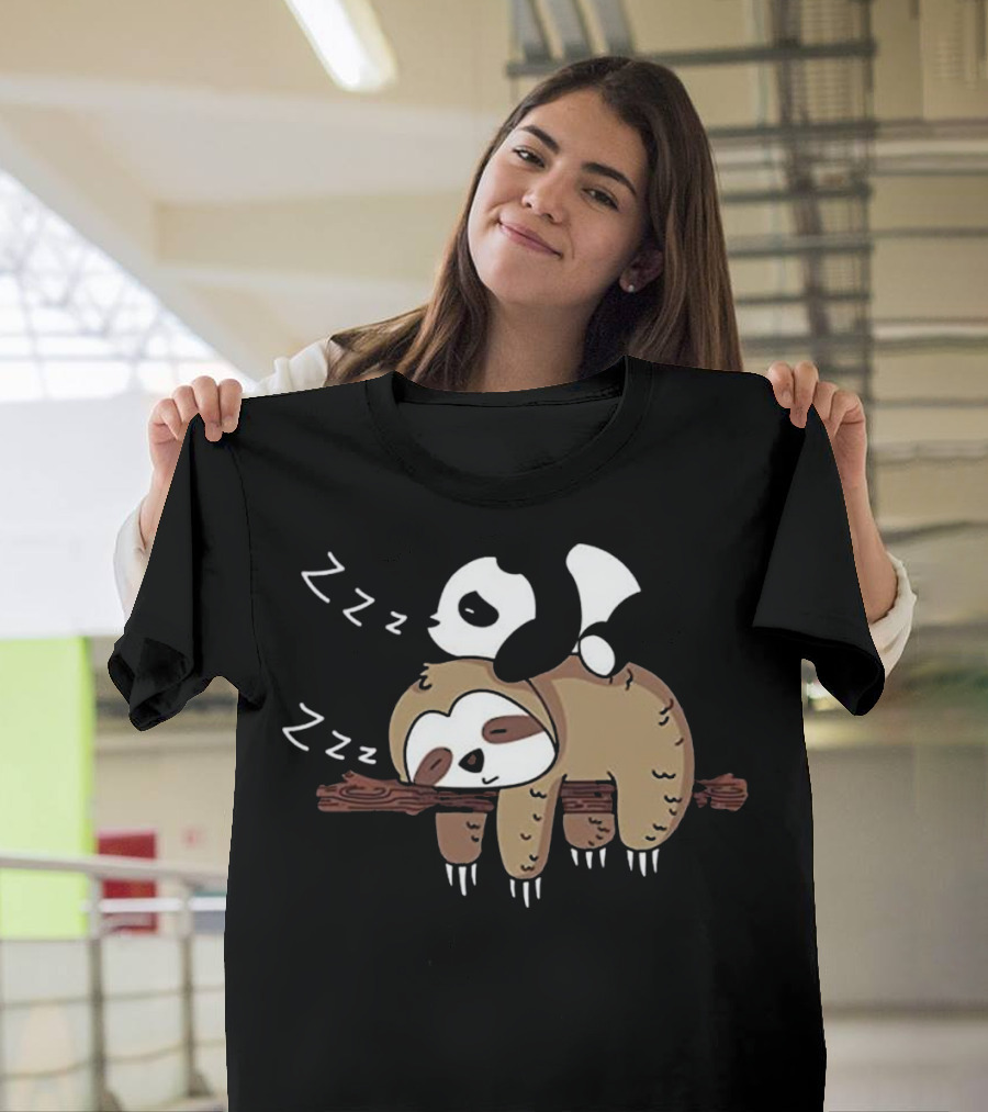 Cute Panda Sleeping on Sloth Zzz S T-Shirt