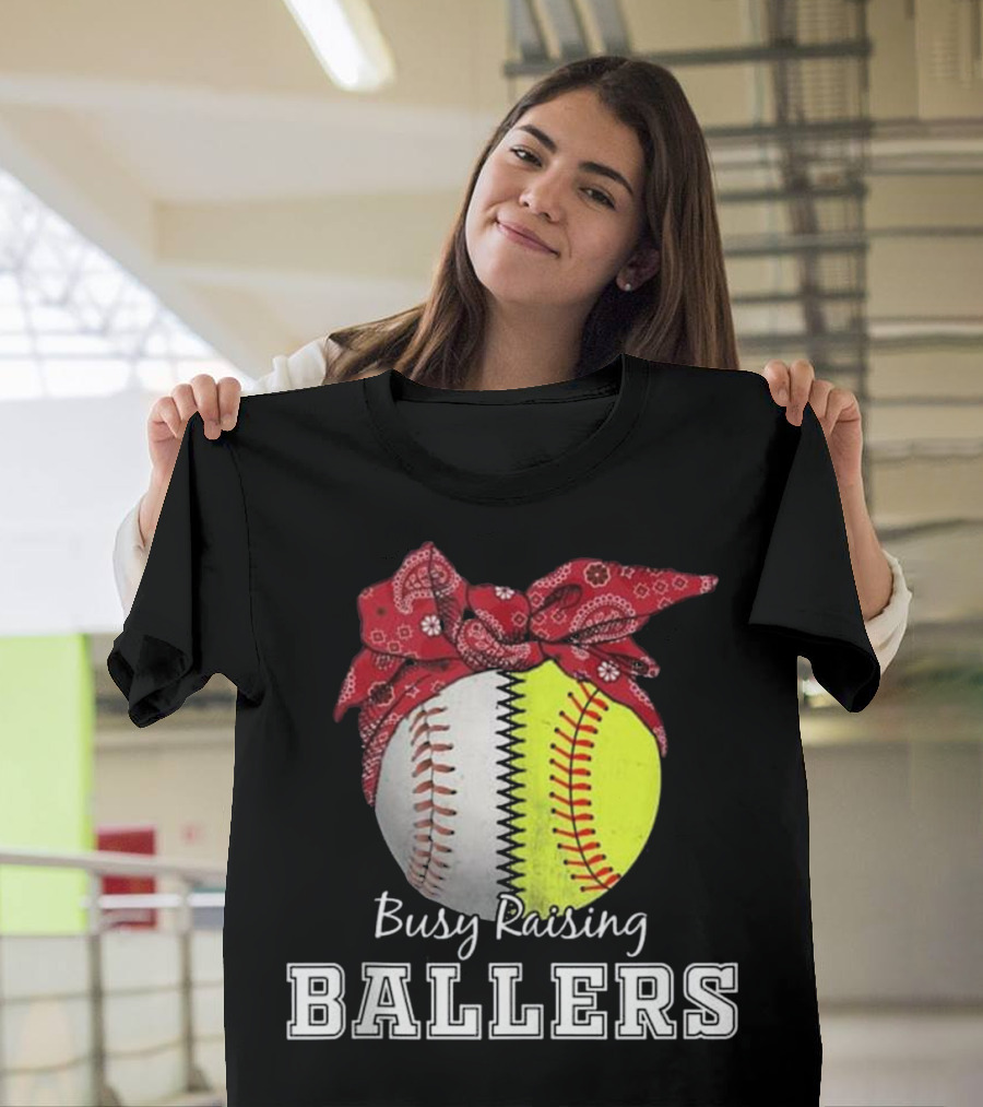 Busy Raising Ballers Baseball Softball Bandana T-Shirt