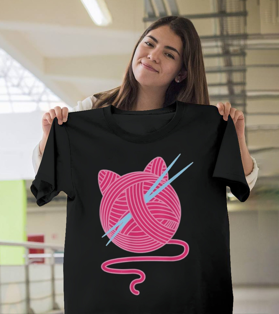 Knitting Kitten Yarn Ball with Needles for Cat Lovers T-Shirt