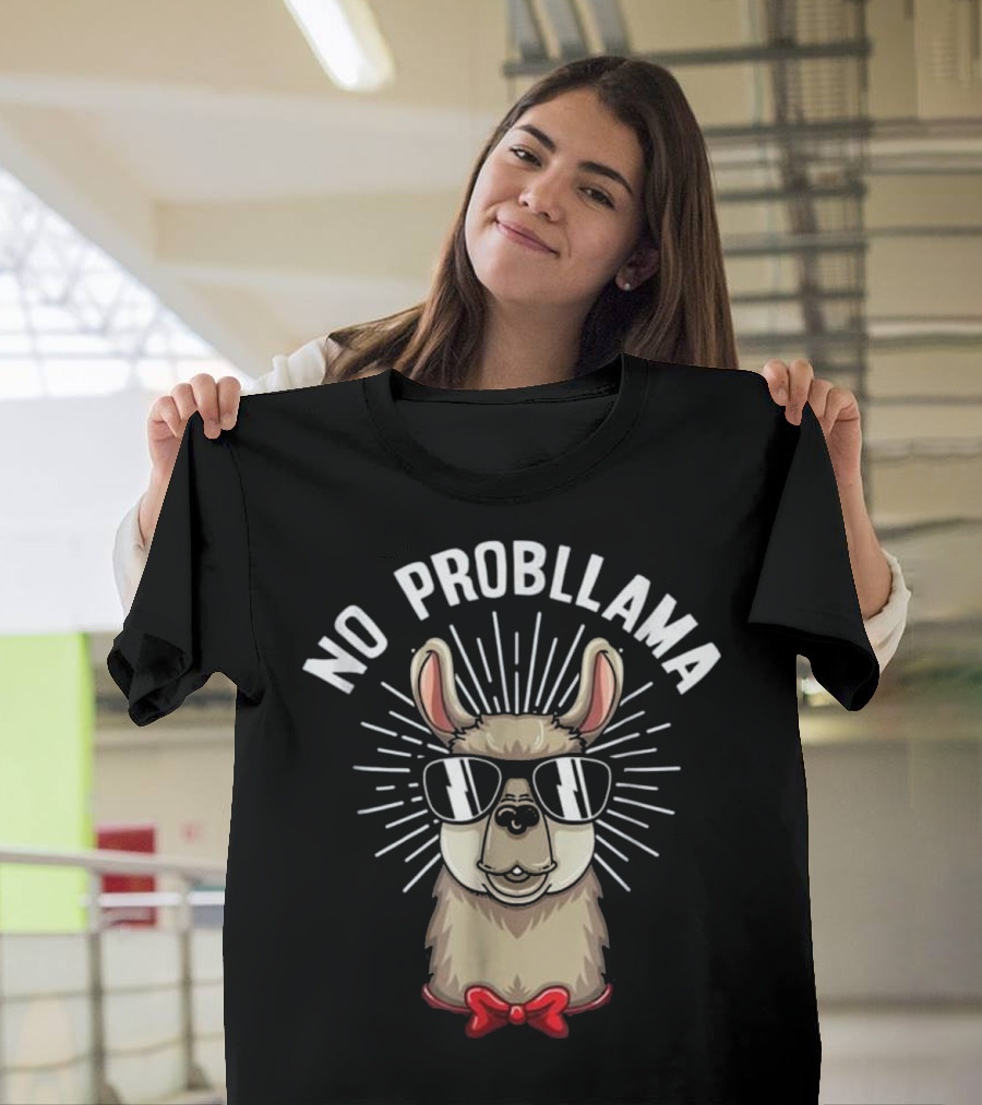 No Probllama Funny Llama Al Sunglasses Bow Tie T-Shirt