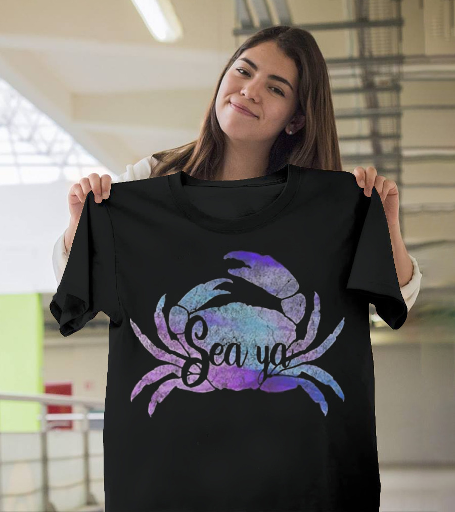 Sea Ya Happy Crab Vintage Beach Sand Shells Retro W T-Shirt