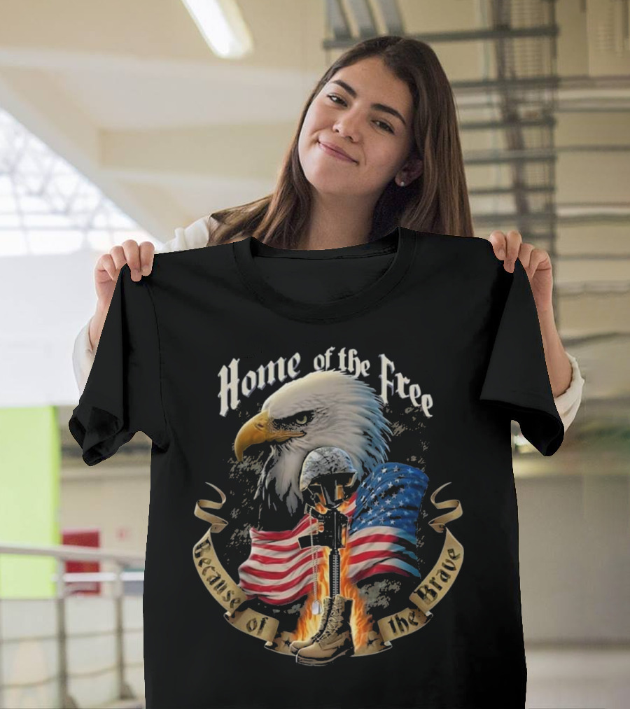 Eagle with Helmet and American Flags Home Of The Free Because Of The Brave T-Shirt