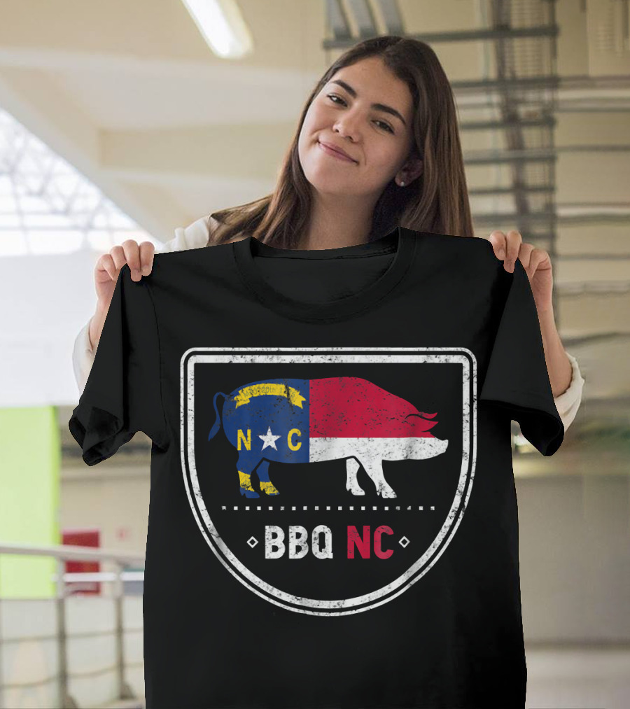 North Carolina BBQ NC State Flag Pig T-Shirt