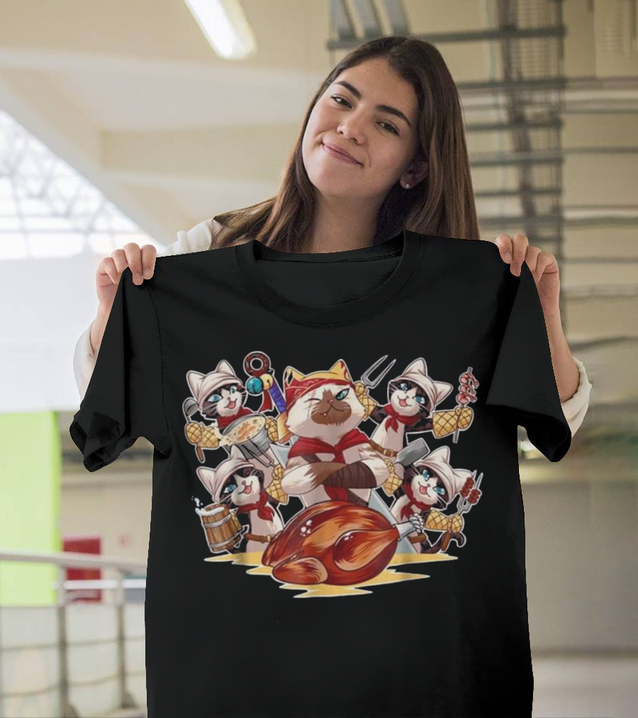 Meowscular Cat Chef with Cooking Crew and Feast T-Shirt