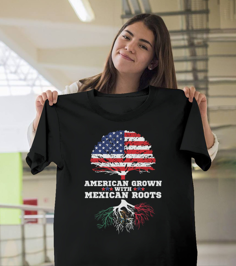 American Grown with Mexican Roots Flag Tree T-Shirt