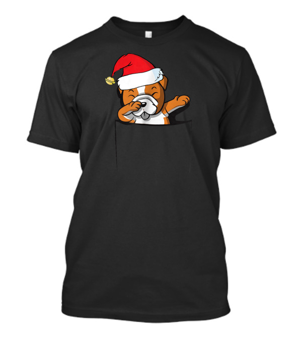 Dabbing Pug Pocket Cute Funny Christmas Santa Hat T-Shirt