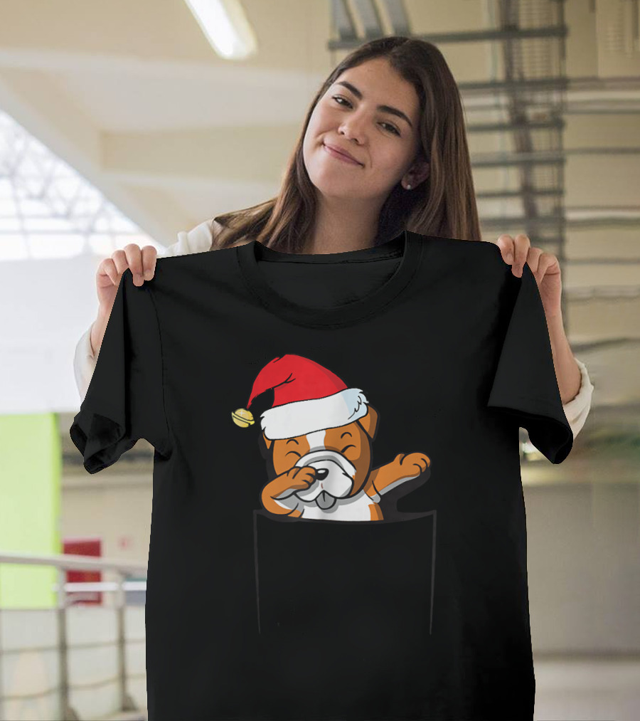 Dabbing Pug Pocket Cute Funny Christmas Santa Hat T-Shirt