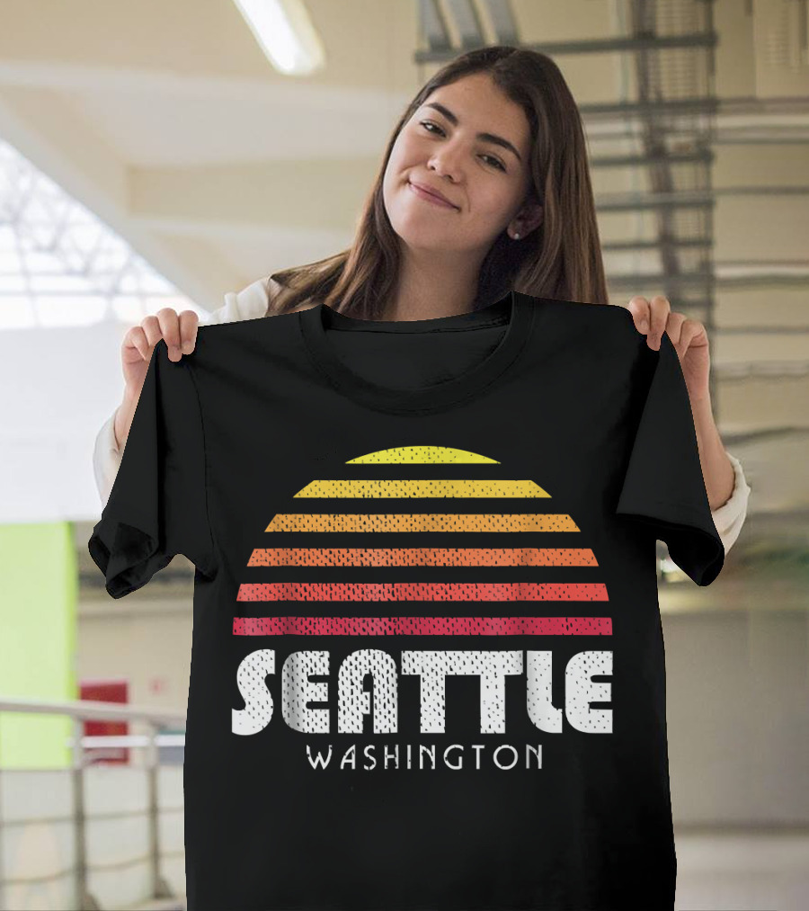 Seattle Washington Retro Vintage Style Sunset T-Shirt