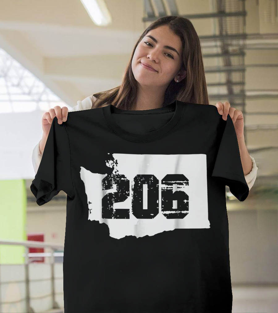 Washington State Map Seattle 206 Area Code T-Shirt