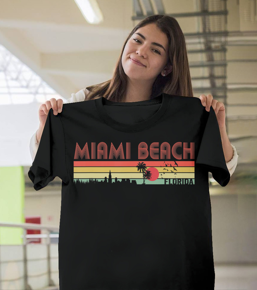 Miami Beach Florida Sunset Skyline Souvenir T-Shirt