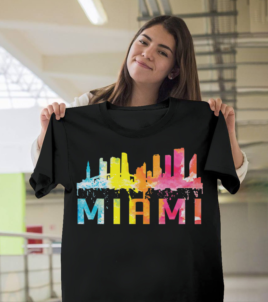 Miami Florida Skyline Watercolor Home State S T-Shirt