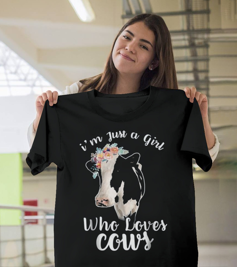 I'm Just a Girl Who Loves Cows Floral Cow Headband T-Shirt