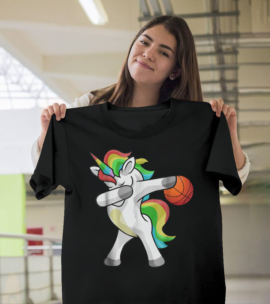 Unicorn Dabbing with Basketball Funny Dab T-Shirt