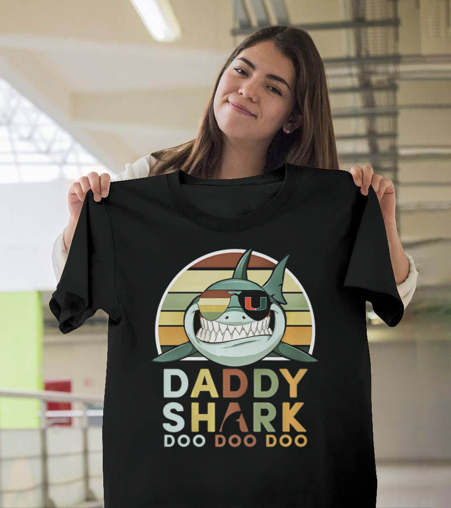Miami Hurricanes Daddy Shark Doo Doo Doo Retro Stripes T-Shirt