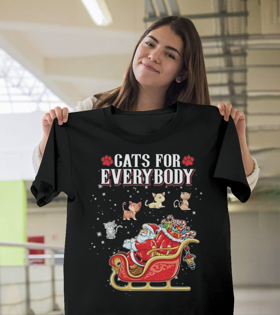 Cats For Everybody Christmas Santa Sleigh Cute Cat Lov T-Shirt