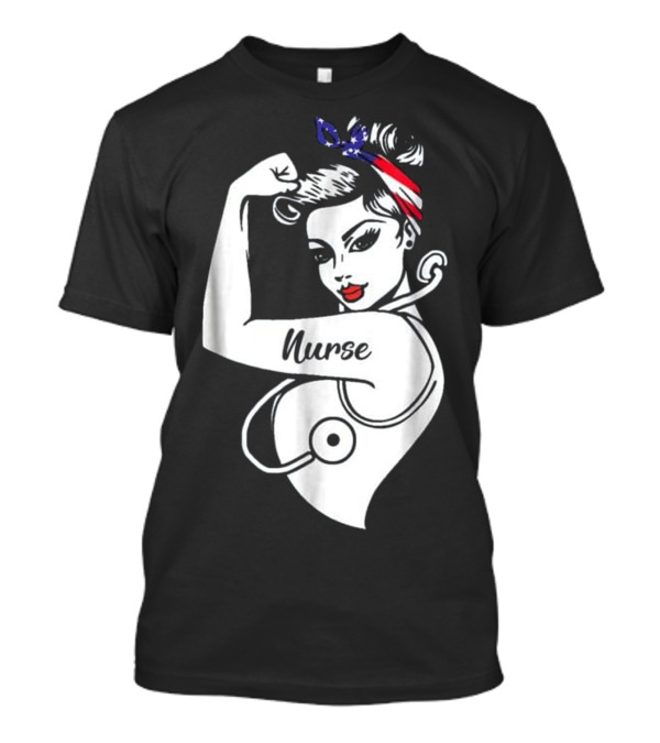 Nurse Strong Woman Stethoscope American Flag Bandana T-Shirt