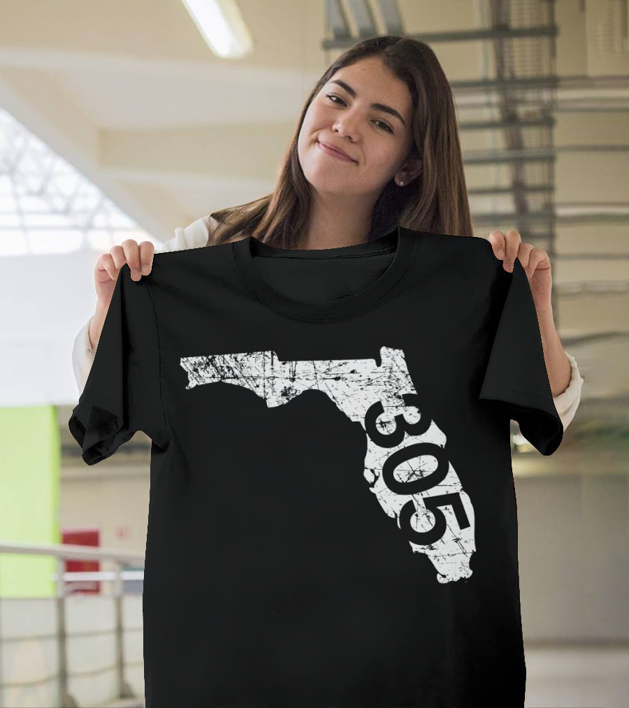 Miami Miramar Hialeah Area Code 305 Florida Map T-Shirt