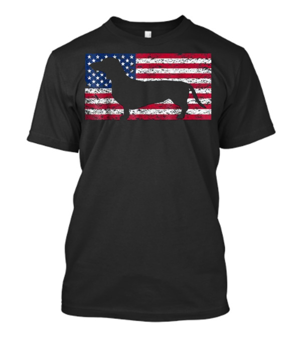 Dachshund Dog Silhouette American Flag Patriot T-Shirt