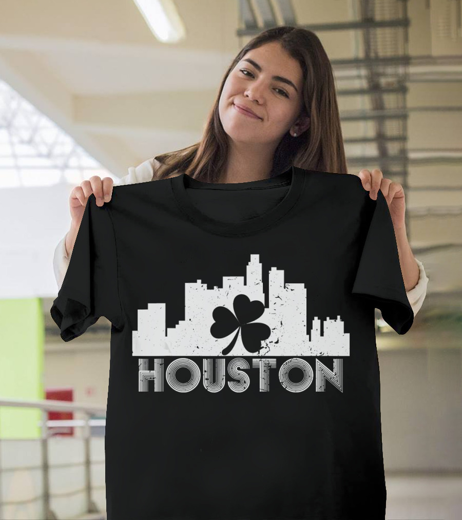 Houston Texas St Patrick's Day Shamrock Skyline T-Shirt
