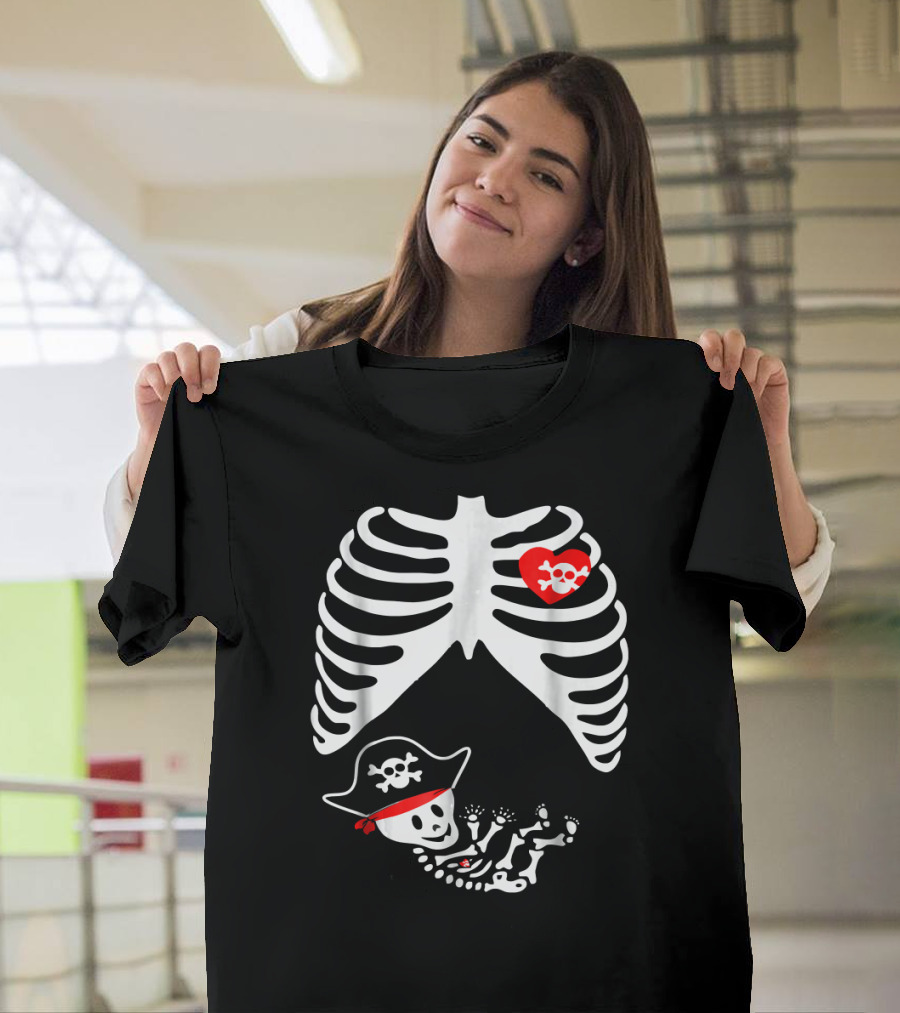 Baby Pirate Pregnant Skeleton Xray Halloween T-Shirt