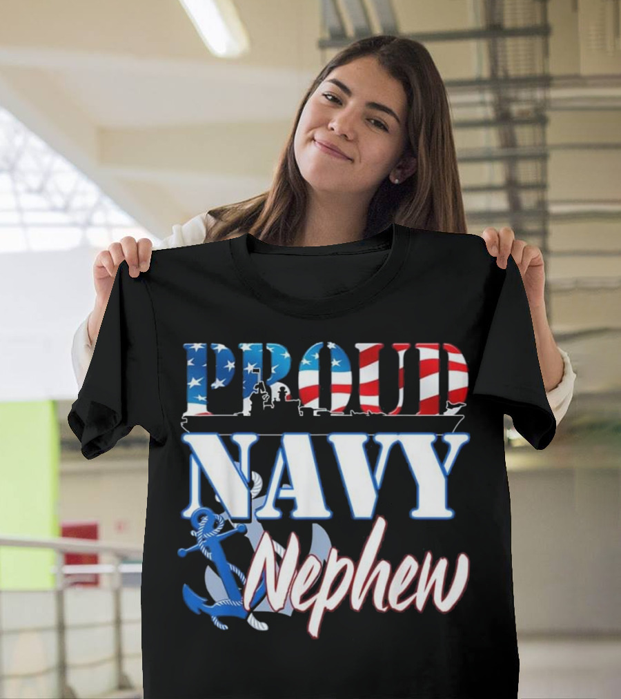 Proud Navy Nephew USA Military Anchor Flag Striping T-Shirt
