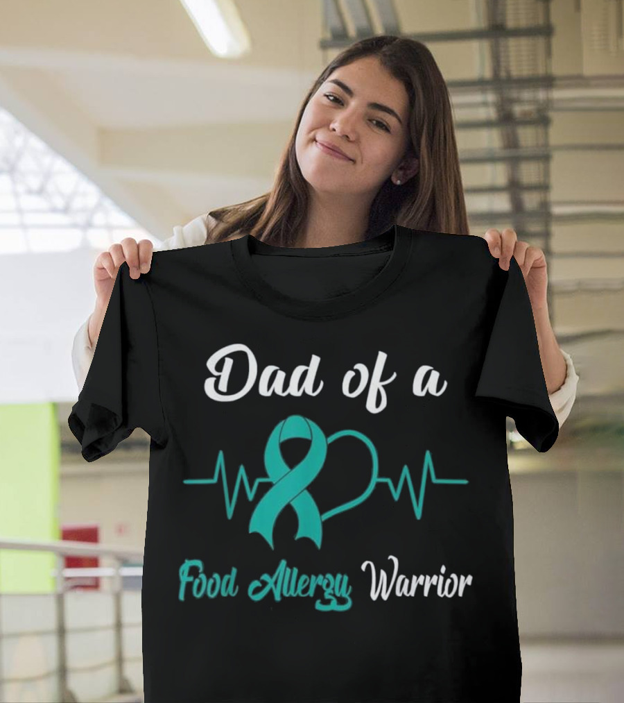 Dad Of A Food Allergy Warrior Ribbon Heartbeat T-Shirt