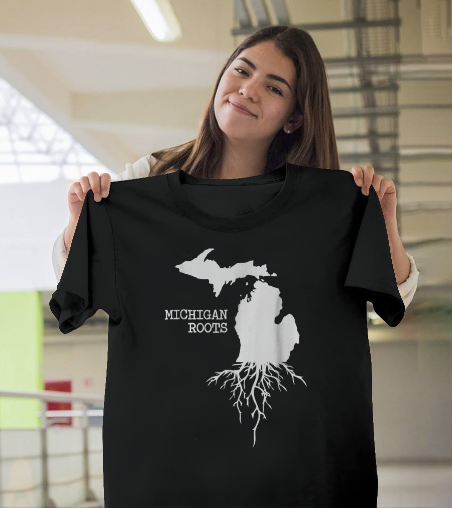 Michigan Roots State Map with Tree Roots T-Shirt