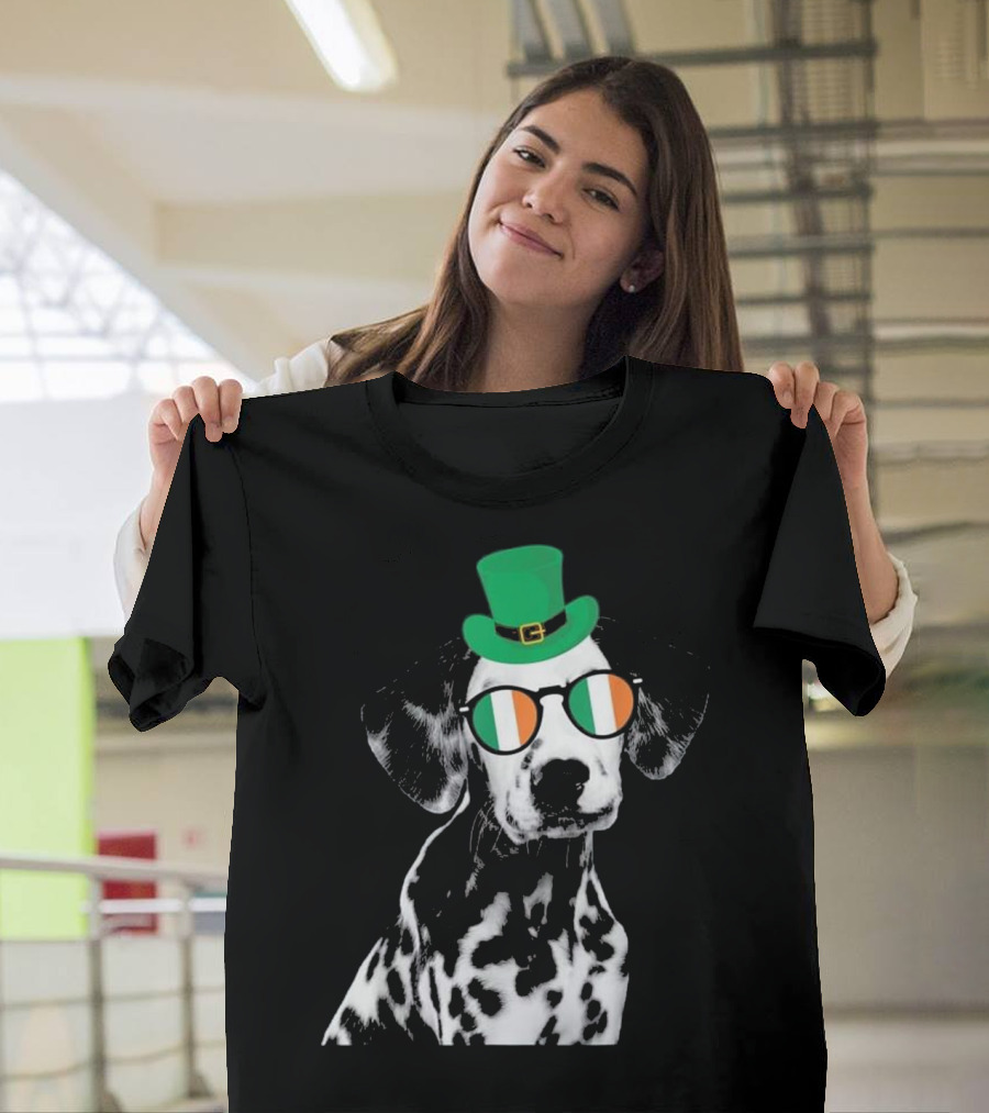 Dalmatian with Irish Hat and Flag Glasses for St. Patrick's Day T-Shirt