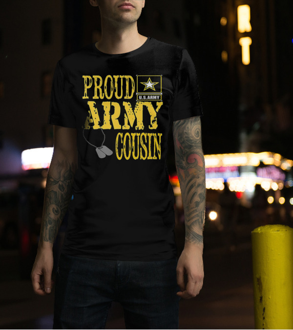 Proud U.S. Army Cousin Military Pride Star Logo Dog Tags T-Shirt
