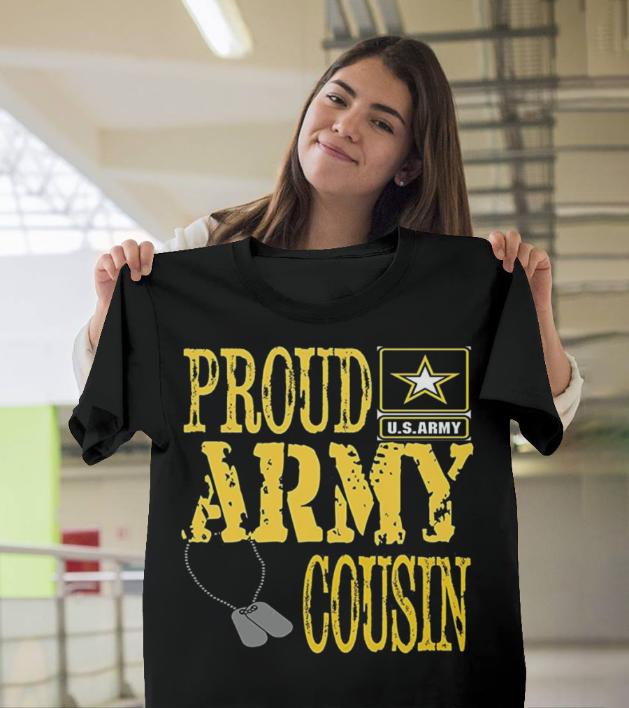 Proud U.S. Army Cousin Military Pride Star Logo Dog Tags T-Shirt