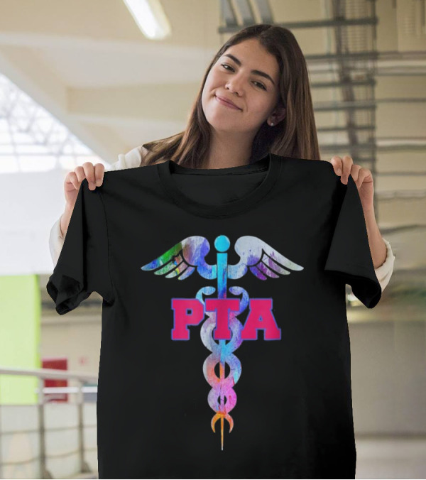 PTA Physical Therapist Assistant Caduceus Icon With Colorful Wings T-Shirt