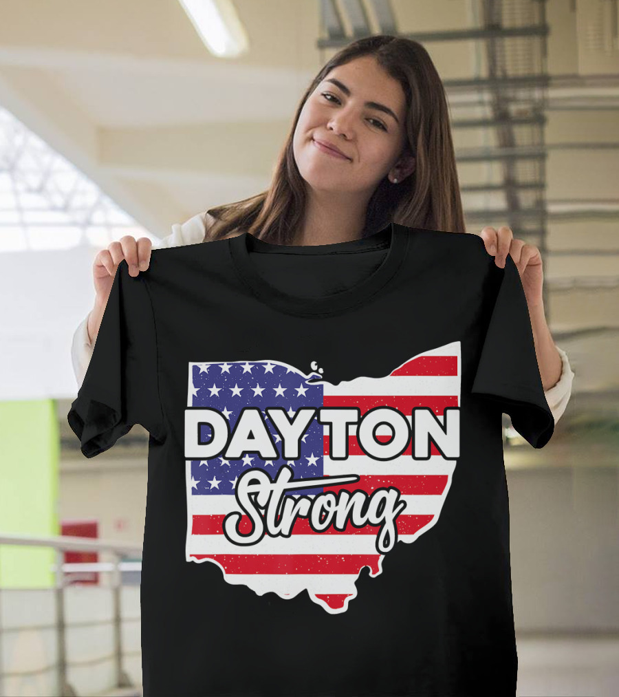 DAYTON STRONG Ohio American Flag Map T-Shirt