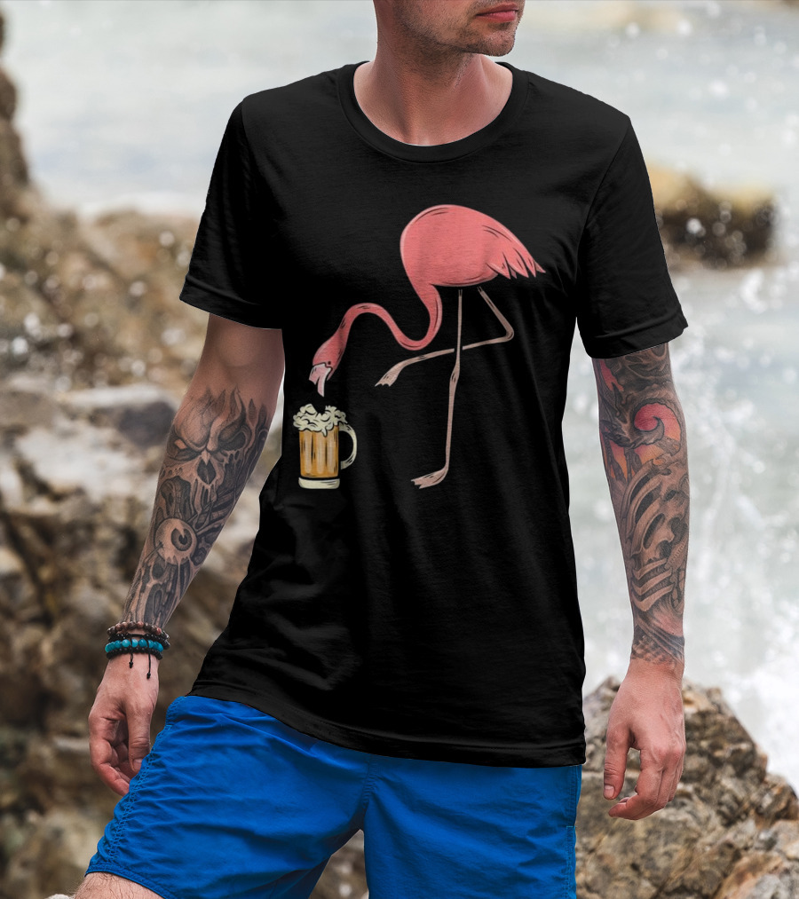 Flamingo Drinking Beer Funny Pink Flamin T-Shirt