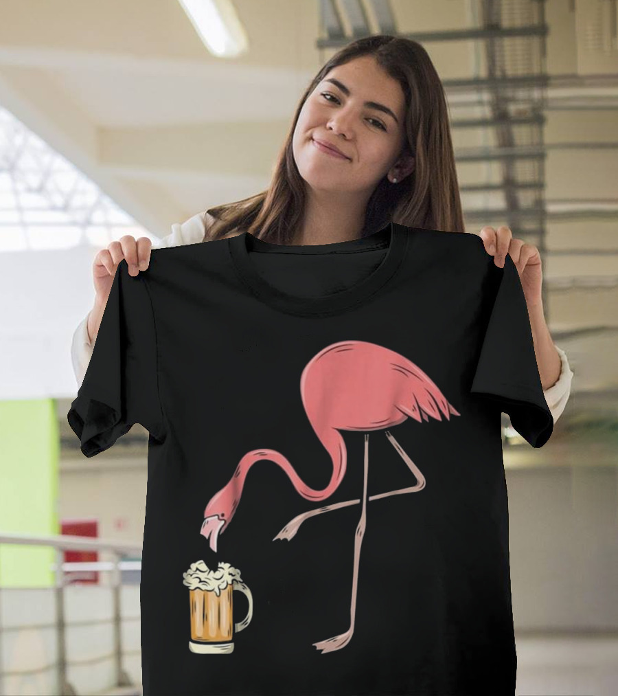 Flamingo Drinking Beer Funny Pink Flamin T-Shirt