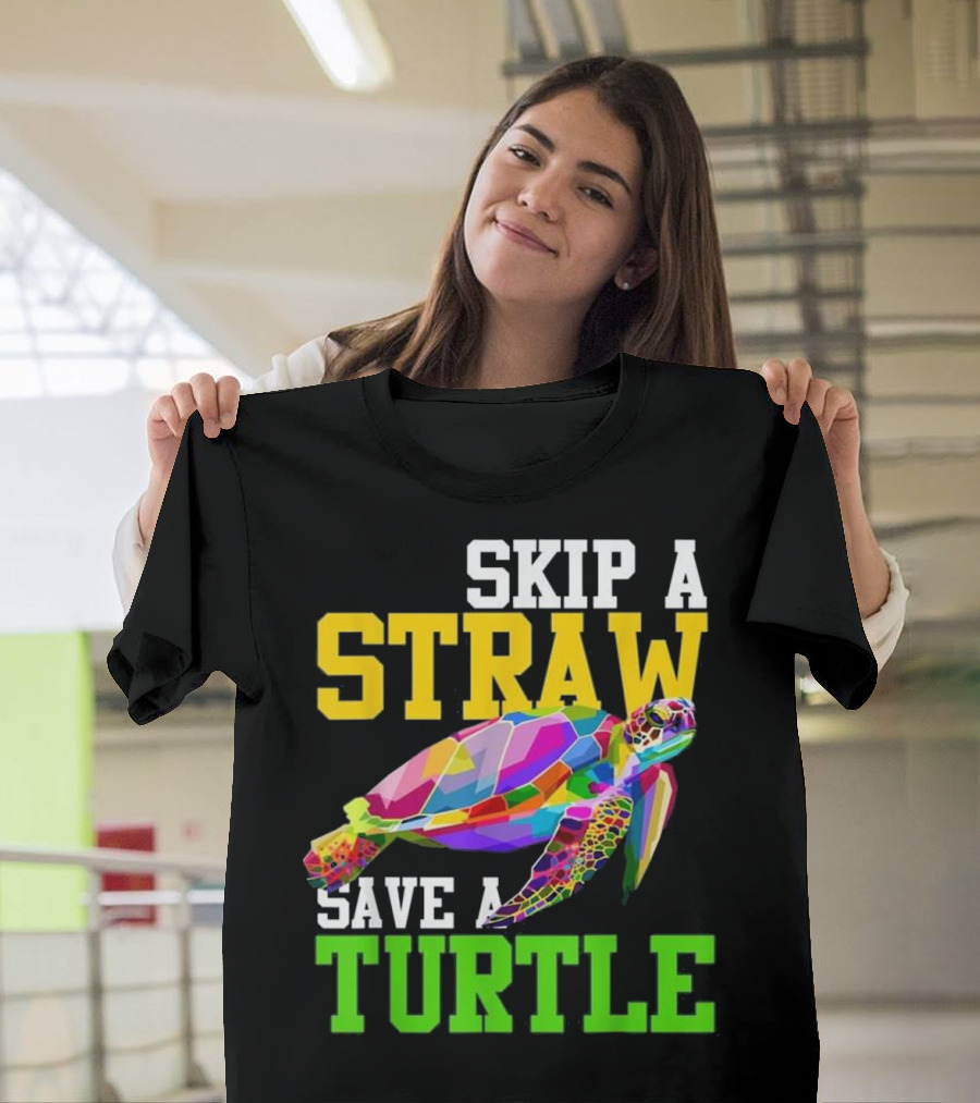Skip A Straw Save A Turtle Colorful Geometric Turtle T-Shirt