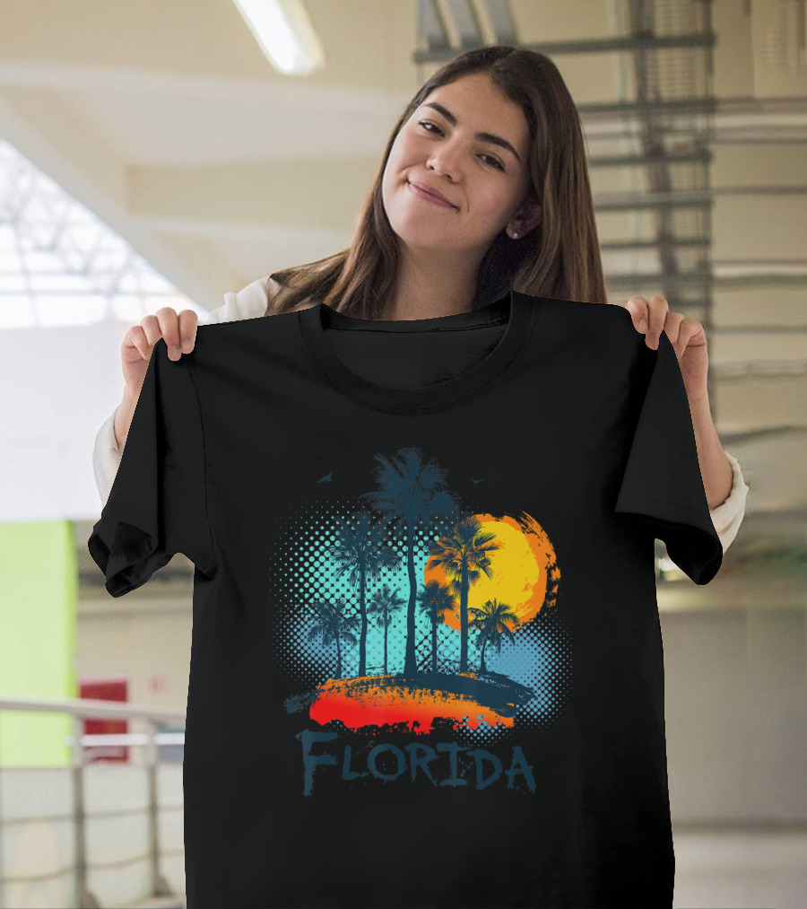 Florida Miami South Summer Ocean Beach Palm Sunset T-Shirt