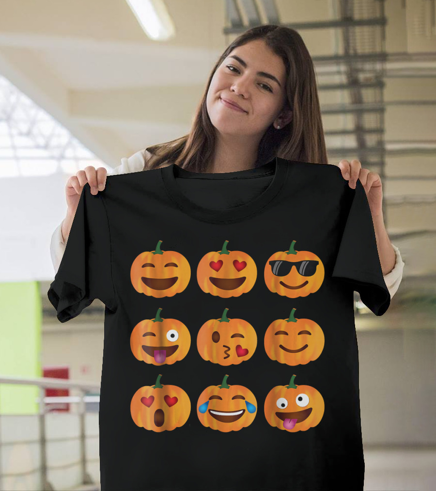 Pumpkin Emoji Faces Nine Expressions T-Shirt