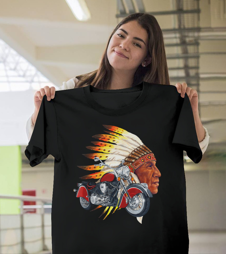 Indian Head Motorcycle Vintage Chief Headdress Iconic Cruiser T-Shirt