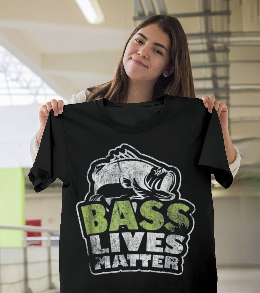 Bass Lives Matter Reel Fishing Dist Bass Text T-Shirt