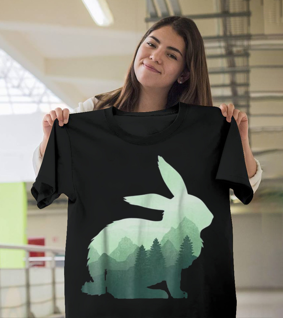 Rabbit Bunny Hare Double Exposure Forest Landscape T-Shirt