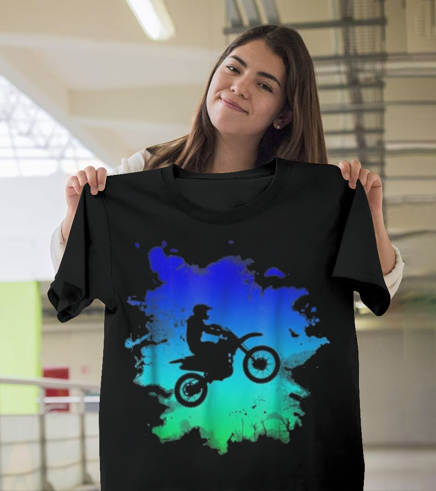 Motocross and Dirt Bike Off Road Silhouette on Color Splash T-Shirt