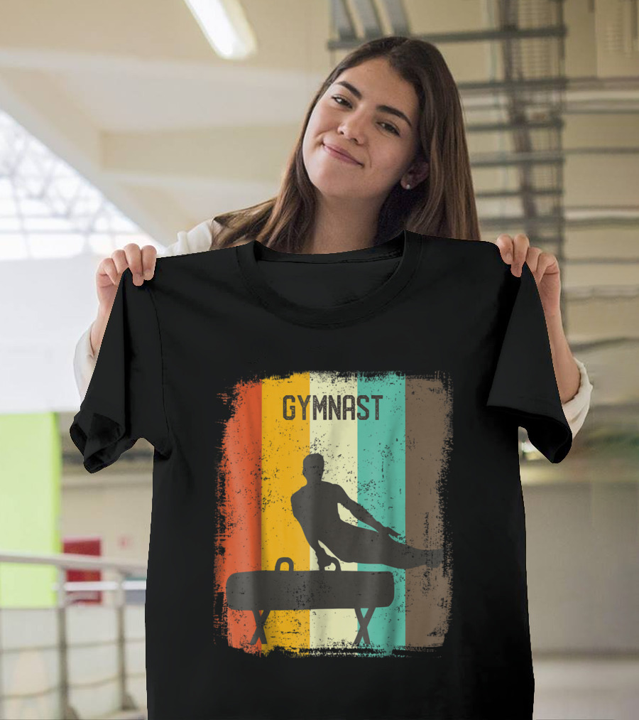 Gymnastics Pommel Horse Vintage 70s Retro Stripes T-Shirt