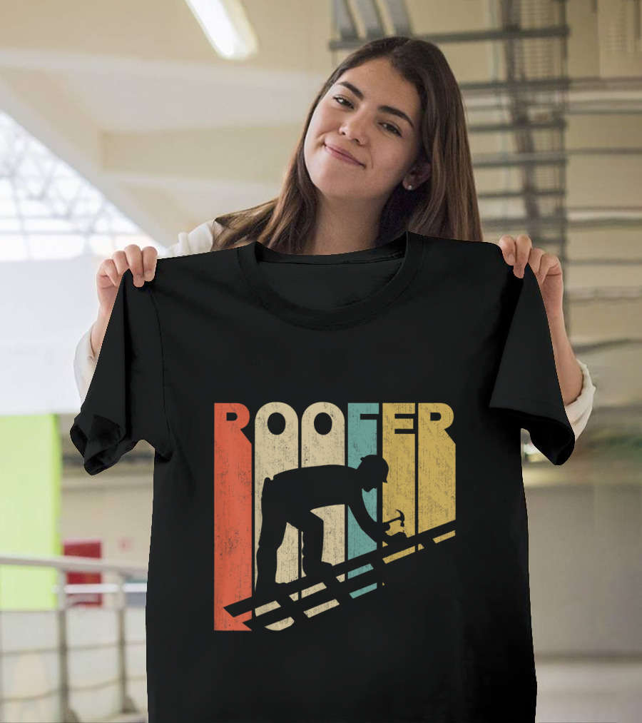 Vintage Roofer Silhouette on Retro T-Shirt