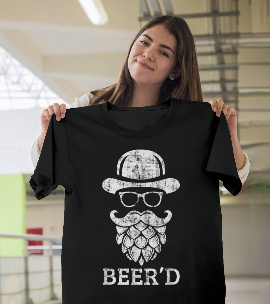 Beerd Funny Beard Hop Head Iconic Bowler Hat Glasses T-Shirt