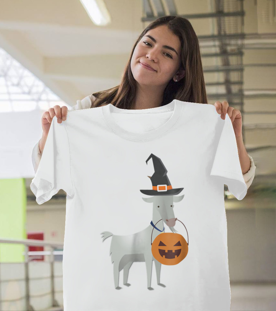 Halloween Goat Witch with Pumpkin Bucket T-Shirt