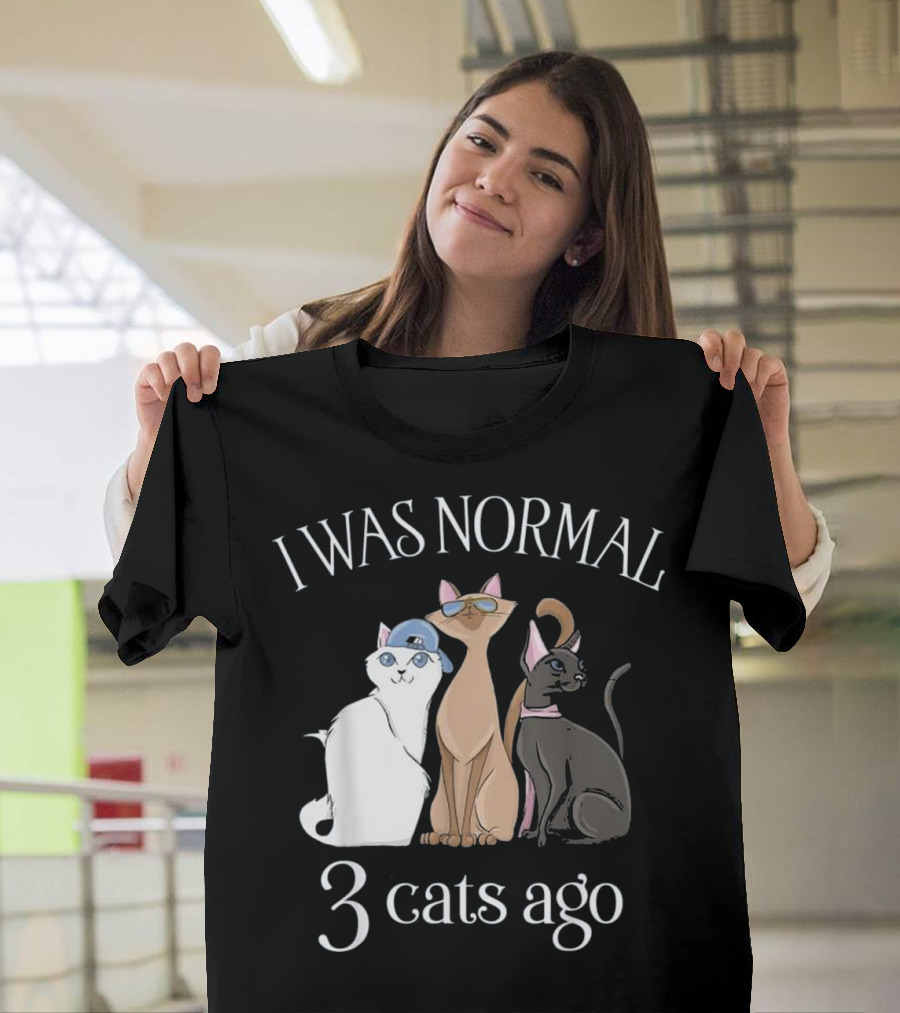 I Was Normal 3 Cats Ago Cats with Hats Sunglasses and Scarves T-Shirt
