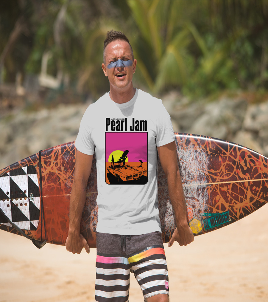 Pearl Jam & Space Hog Surfing Graphic Car Sunset T-Shirt